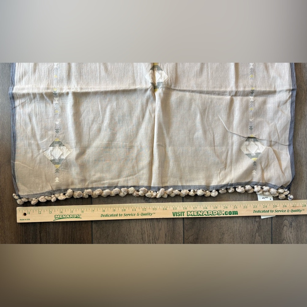Eileen Fisher NWT Beige and Gray Cotton Scarf with Embroidered Accents - Picture 7 of 9